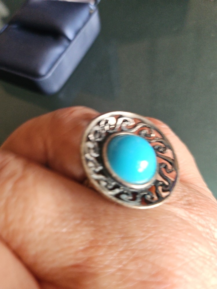 Silver Blue Turquoise Ring Size 7