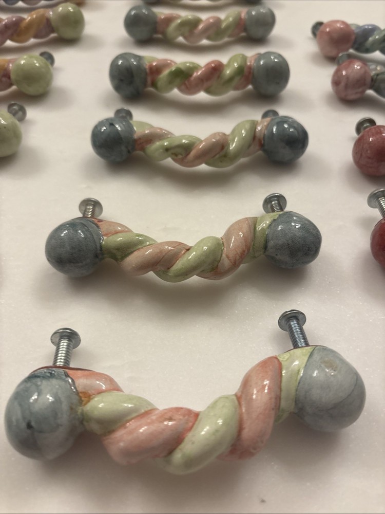 MacKenzie-Childs Ceramic Drawer Pulls Pastel Set Of 32 Plus 2 Broken