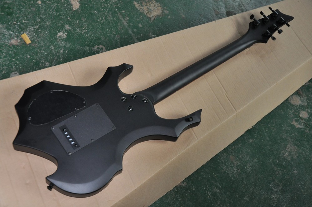 Classic Flame Shape 6 String Electric Guitar, Black Double Rocking Accessories