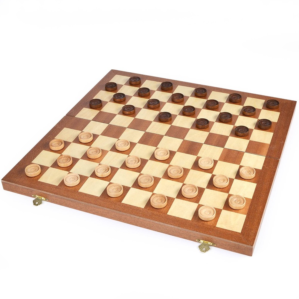15inch Checkers Folding Wooden Game Set, 100 Square Checkerboard Internationa...