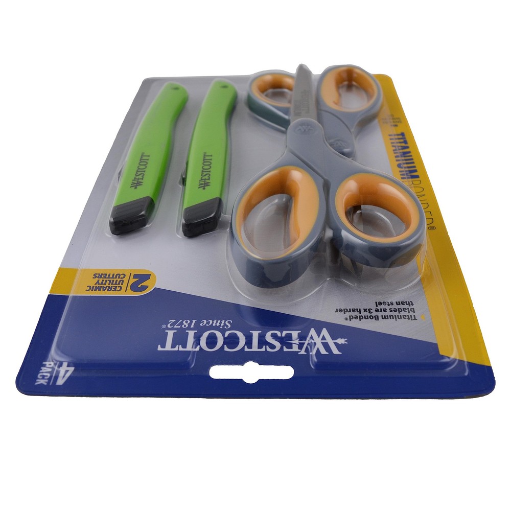 Westcott 2 Titanium Bonded Scissors and 2 Ceramic Utility Cutters, 4-Pack