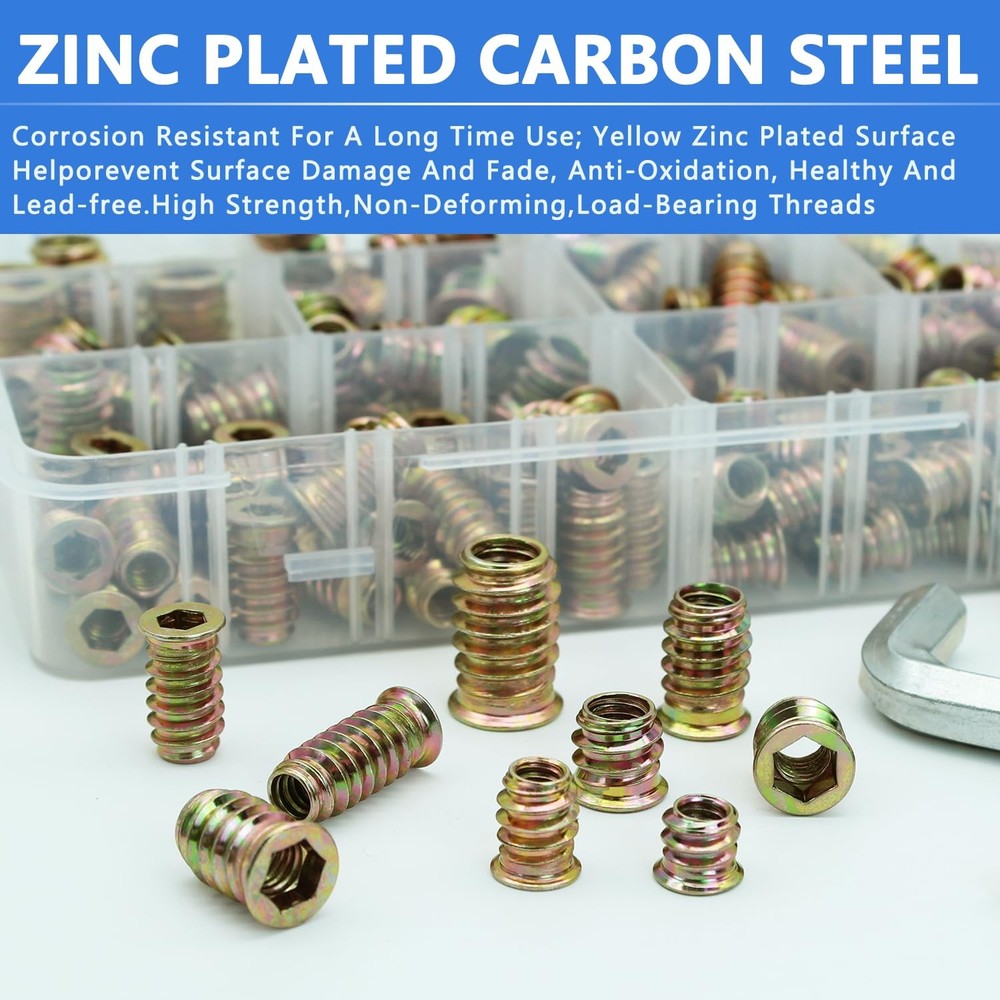 340PCS Threaded Inserts Nuts, Wood Assortment Kit, 340 PCS, Silver