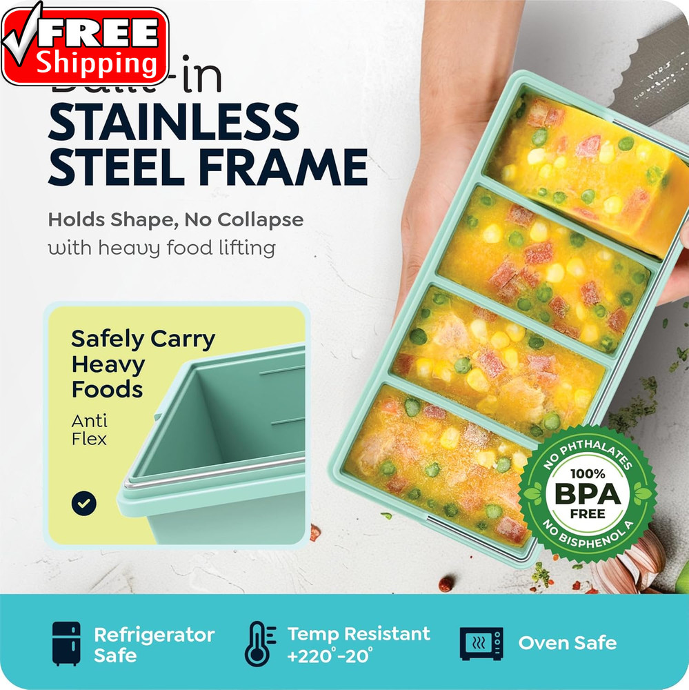 Silicone Soup Freezer Molds with Lids, 2 Cup & 1 Cup Combo, Soup Container Style