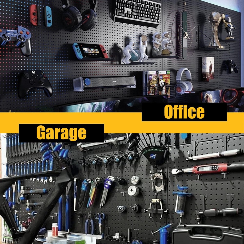 Peg Board, 4 Pack Metal Pegboard Panels with 50 Hooks, Black Pegboards Wall O...