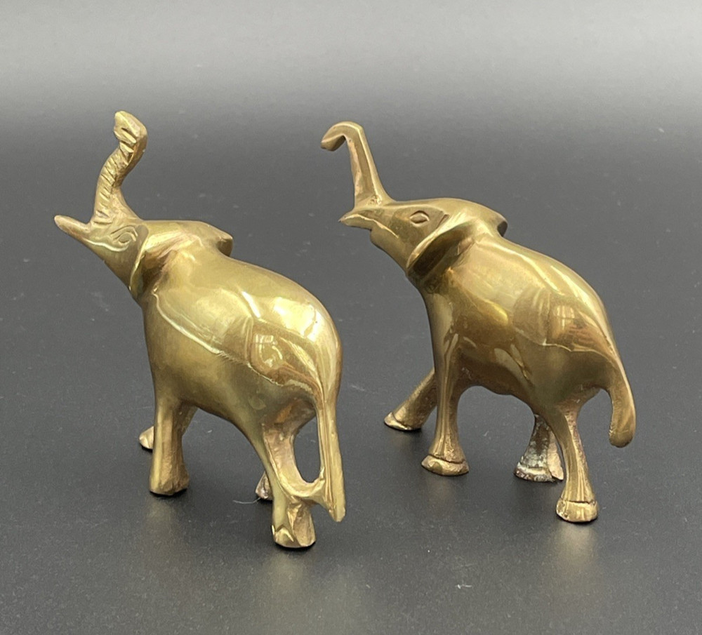 Elephant Figurines Solid Brass Vintage Set Of 2 Perfect