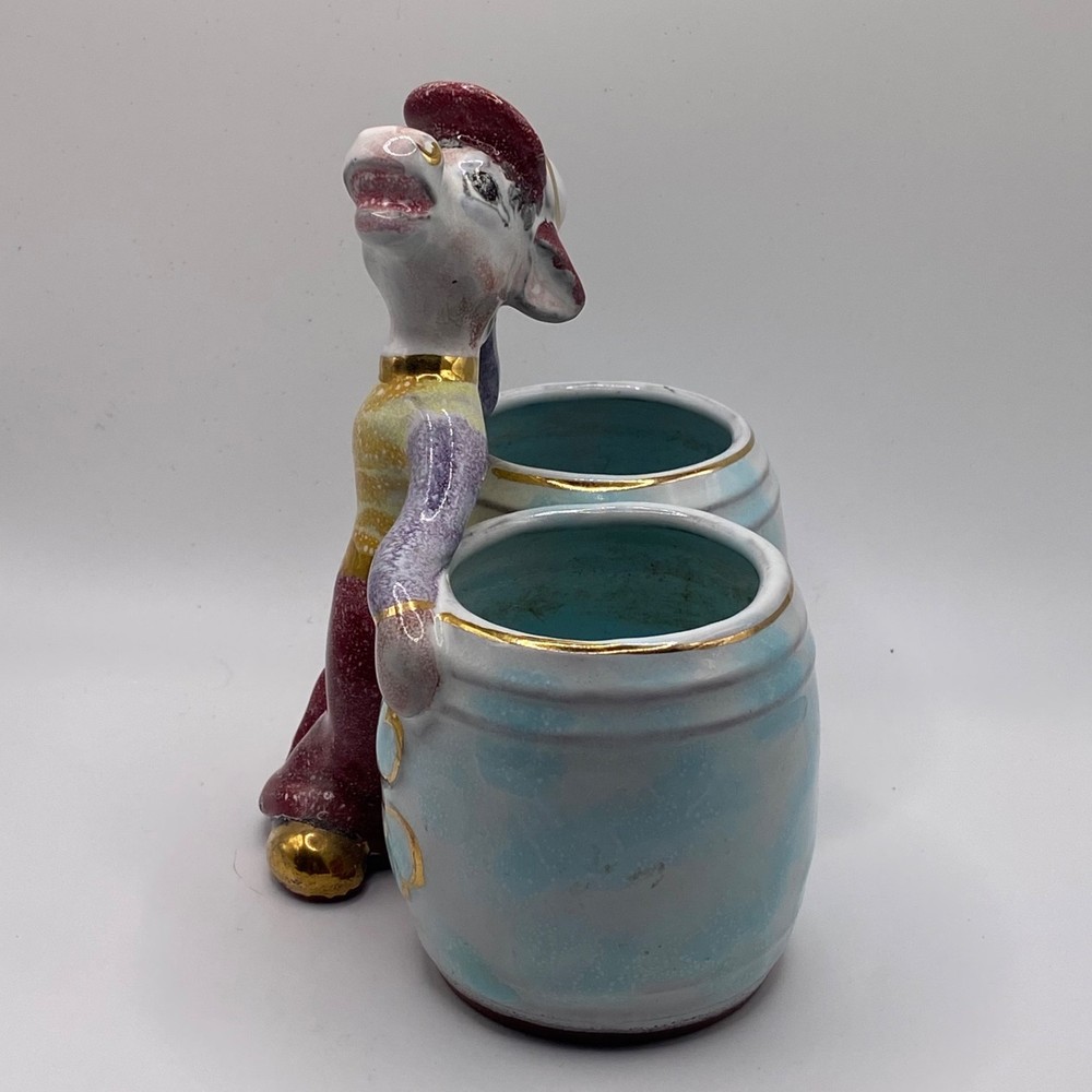 Vintage Redware Ceramic Anthropomorphic Donkey Double Planter Vase Kitsch