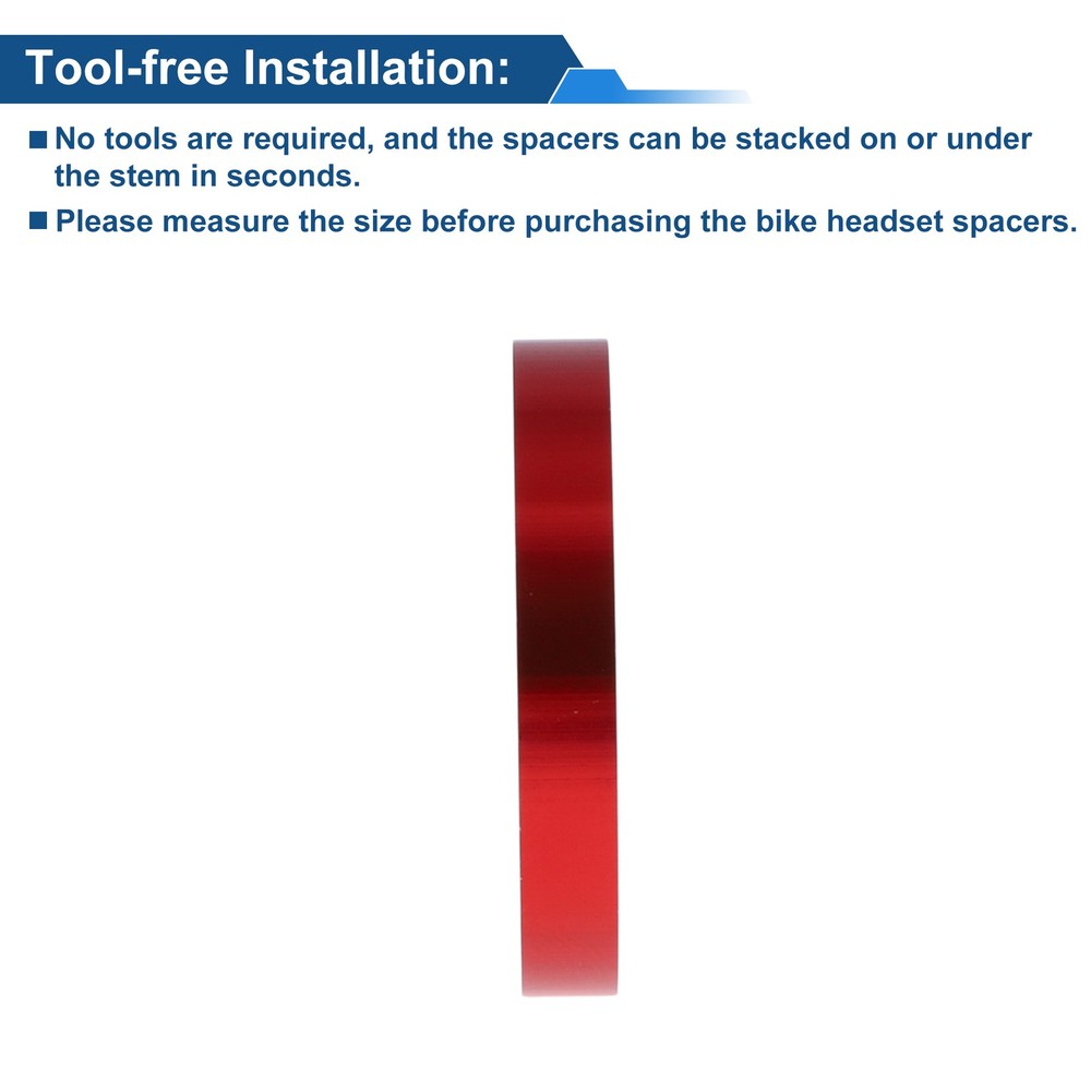 Handlebar Spacers 5mm 28.6mm 1-1/8" Red 10pcs