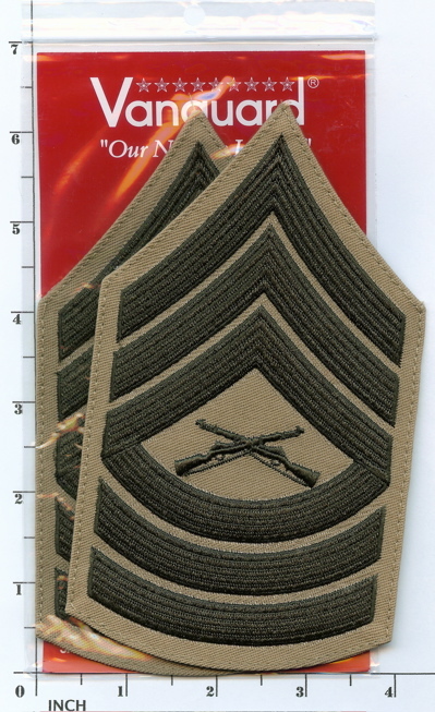USMC Master Sergeant MSgt Marines E8 Chevrons PATCH set green/tan for Khaki shrt