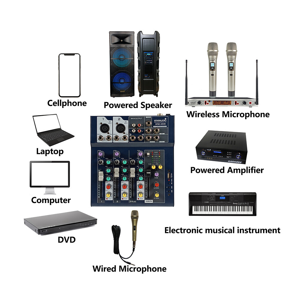 Professional 4CH USB Audio Mixing Console Audio DJ Console Karaoke Studio Mixer