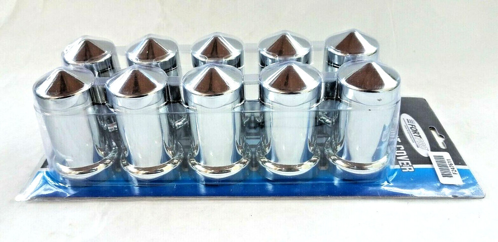 Chrome Pointed Cylinder Lug Nut Cover ABS Extra Tall 33mm x 3 31/16" 10 Pack