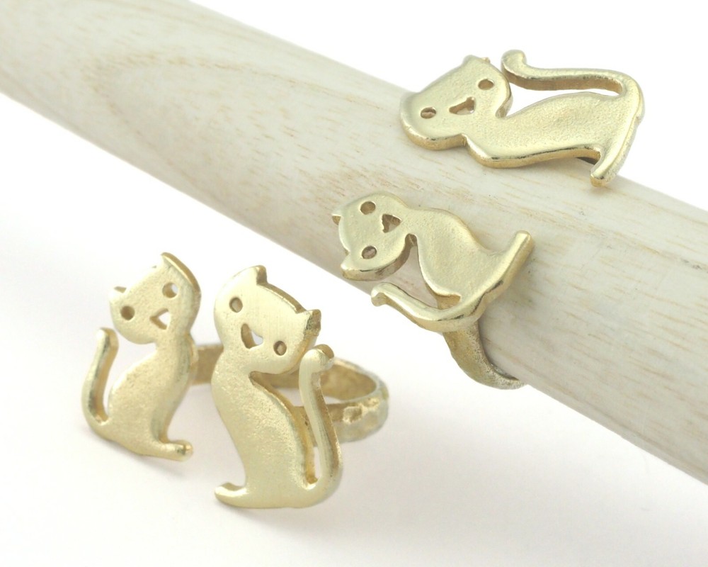 Cats Animals Pet Kitty Adjustable Ring Raw Brass (7US 9US inner size) OZ4293