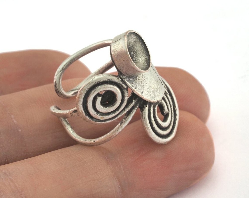 Adjustable Ring Bezel - Antique Silver Plated brass (18mm 7.5US inner size 2837