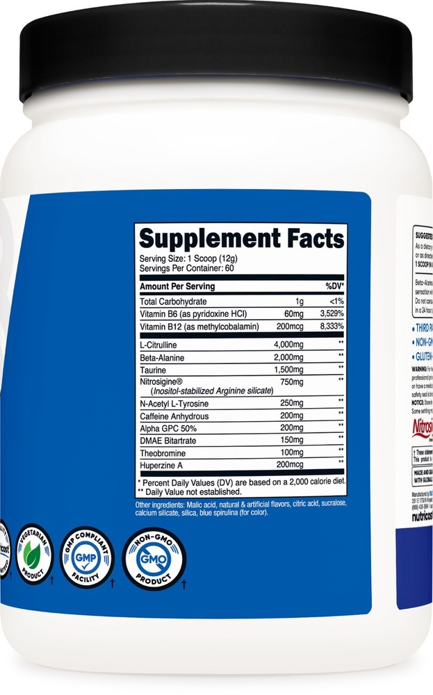 Nutricost Pre-Workout Complex Powder (Blue Raspberry) 60 Serivings