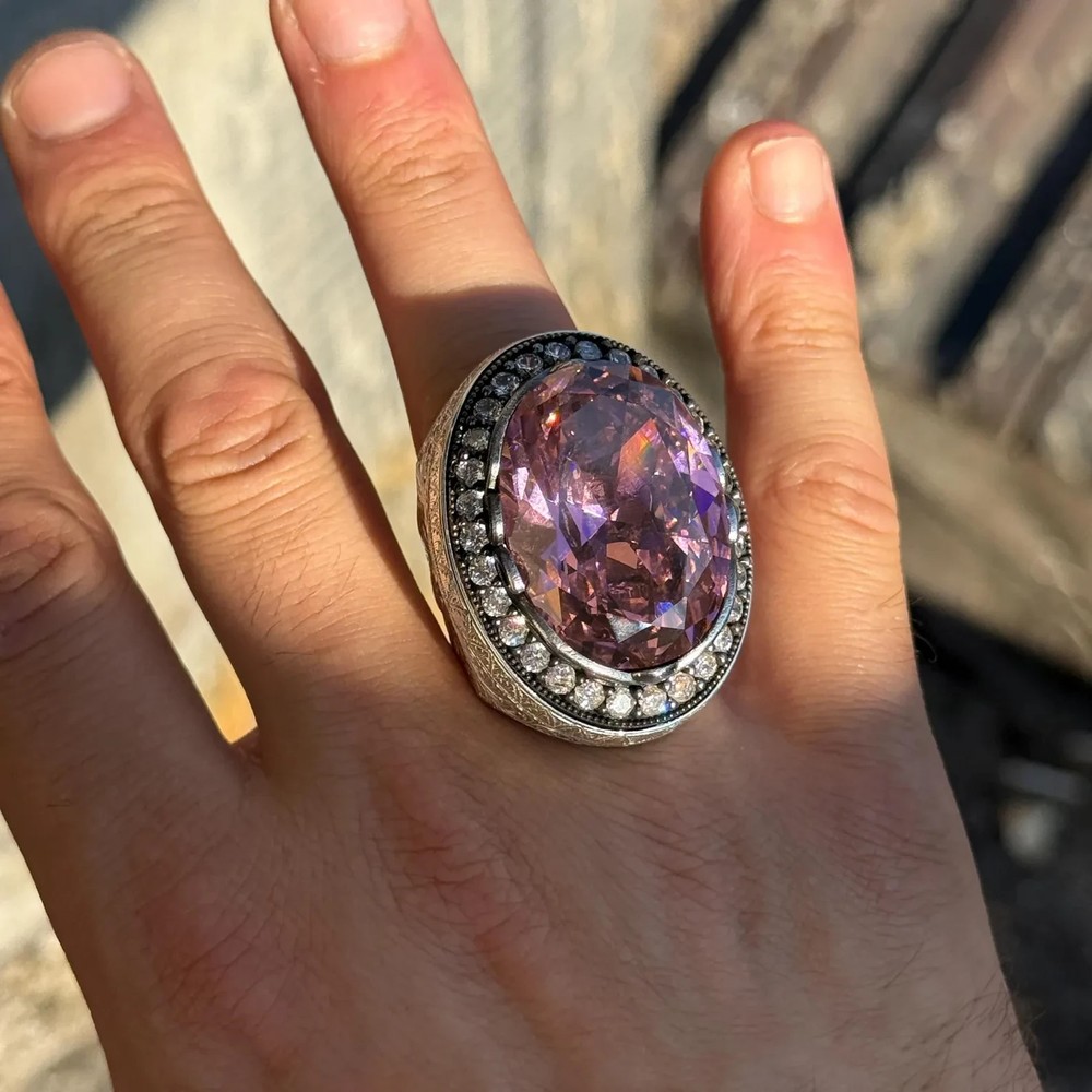 Men's Large Moissanite Quartz Ring – Heavy Turkish Handmade Statement Ring