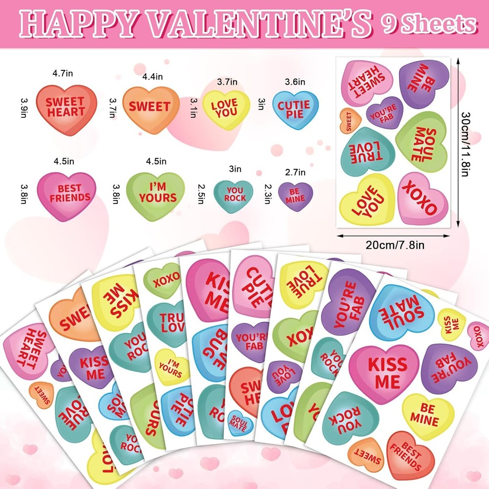 Whaline 9 Sheet Valentine's Day Window Clings - Romantic Multicolor