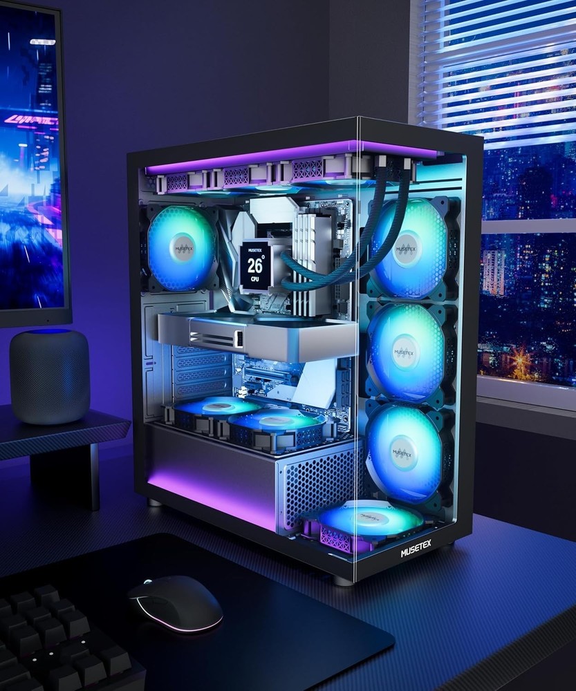 ATX PC Case 7 PWM ARGB Fans Pre-Installed, Type-C Mid Tower Computer Case wit...