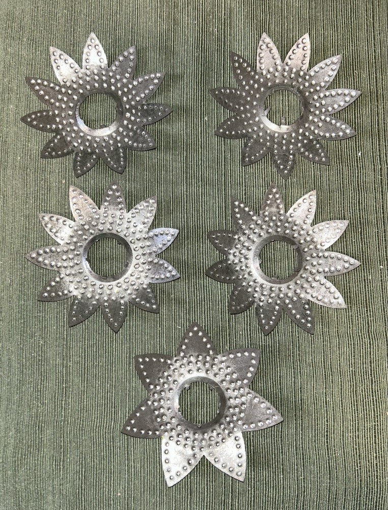 5 Vintage Christmas Silver Tin Flower Design String light Reflectors Covers