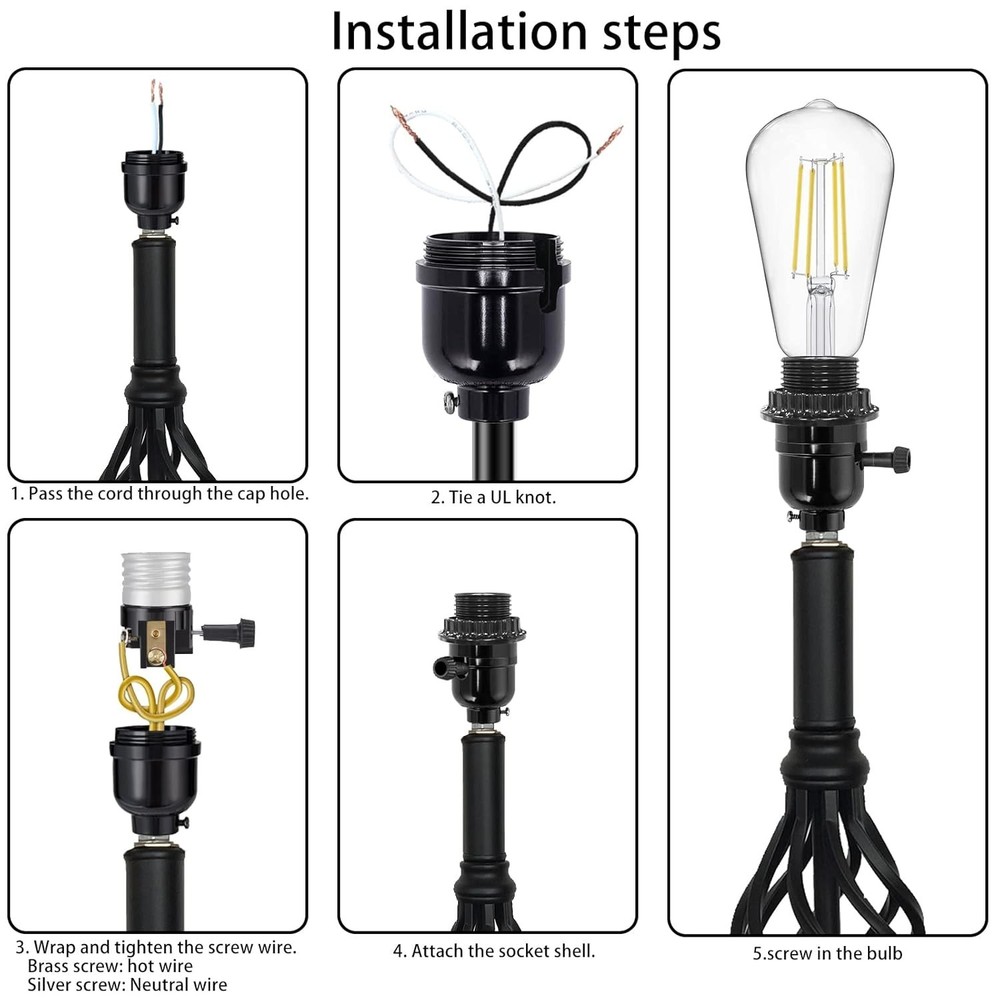 Listed E26 Light Socket, Threaded Lamp Socket Replacement with ON/Off Switch ...