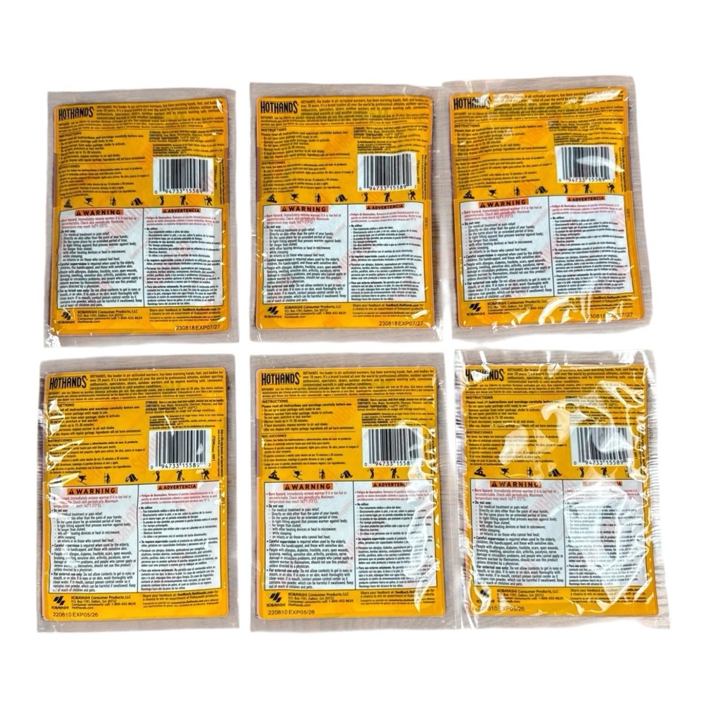 Hot Hands 18-Hour Super Warmer Pack - 6 Packs Mixed EXP Dates Larger Size READ