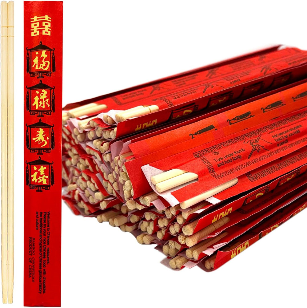 Disposable Bamboo Chopsticks (100 Sets) - 9'' Long, UV Treated, Individually Wra