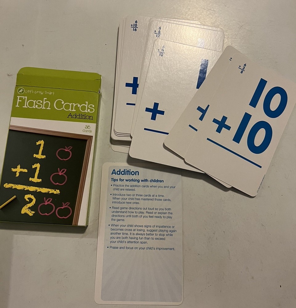 4 Sets Let’s Grow Smart Flash Cards 36 pack Addition Subtraction Slight Words