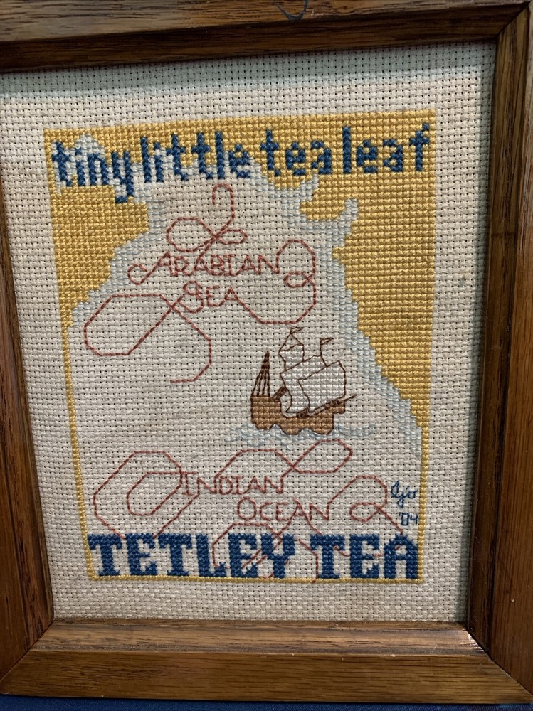 Tetley Tea Advertisement Cross Stitch Framed