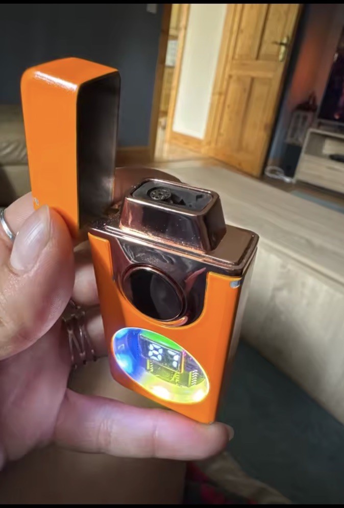 Rechargeable LED Display Butane Flame Lighter Orange Black Rectangle