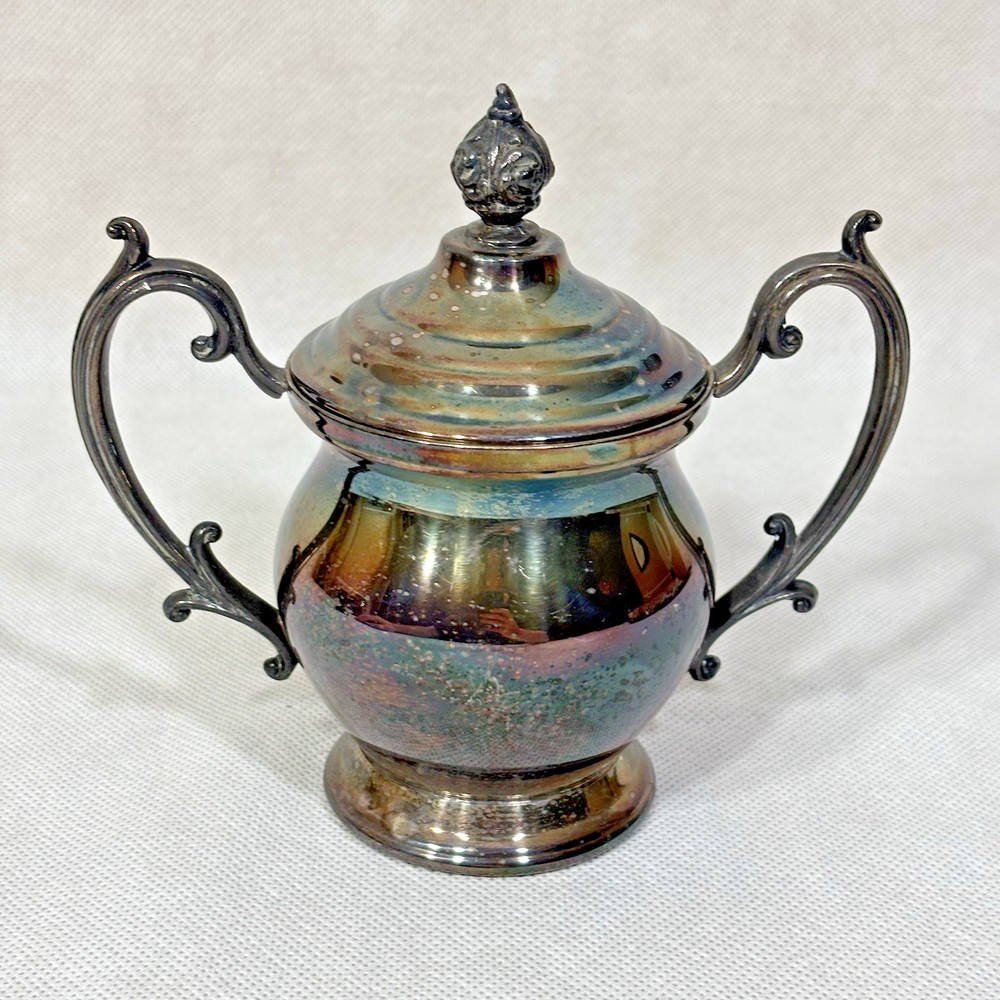 Vintage Silverplate Lot Handled Rectangular Tray Lidded Sugar Bowl Creamer Set