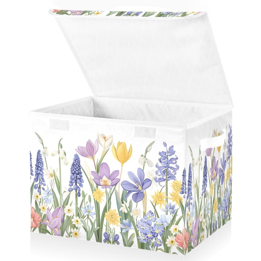 Blooming Spring Garden Storage Bins with Lids and Handles, Foldable Storage S...
