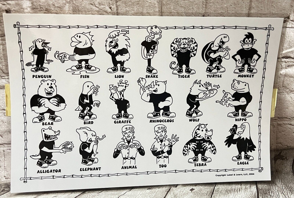 Label & Learning ASL Educational Placemat Kit:Basic/food/park/zoo -(New)