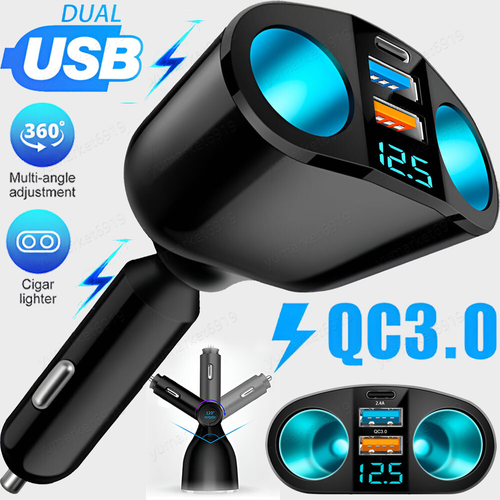 Dual USB Car LCD Cigarette Lighter Socket Splitter Charger Power Adapter DC/12V