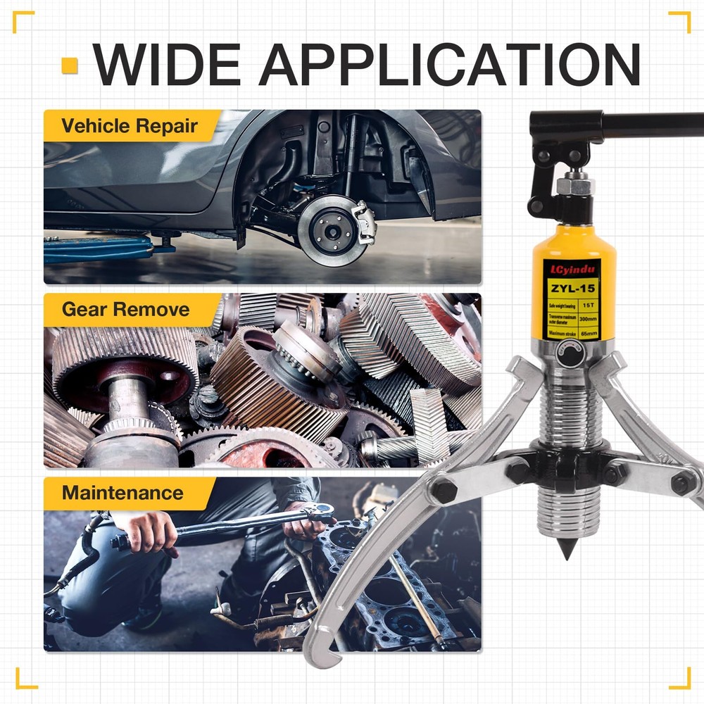 15T Hydraulic Gear Puller Bearing Puller w/2/3 Jaws Heavy Duty Hydraulic Puller