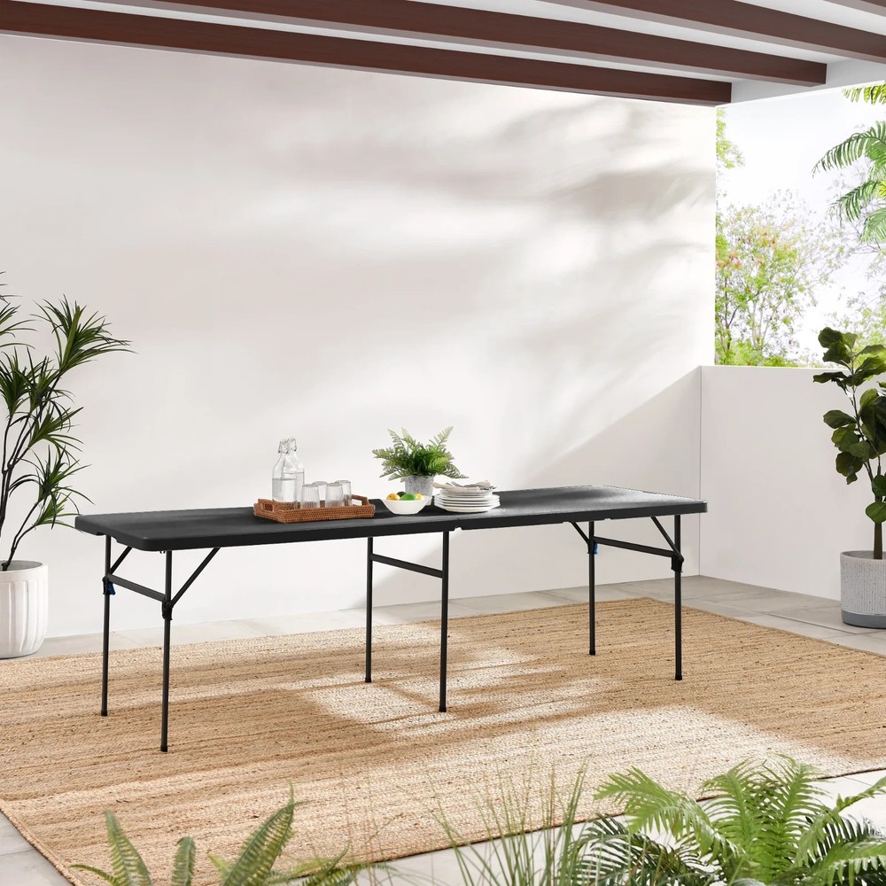 8ft Folding Plastic Table Black Heavy Duty Indoor/Outdoor UV & Scratch Resistant