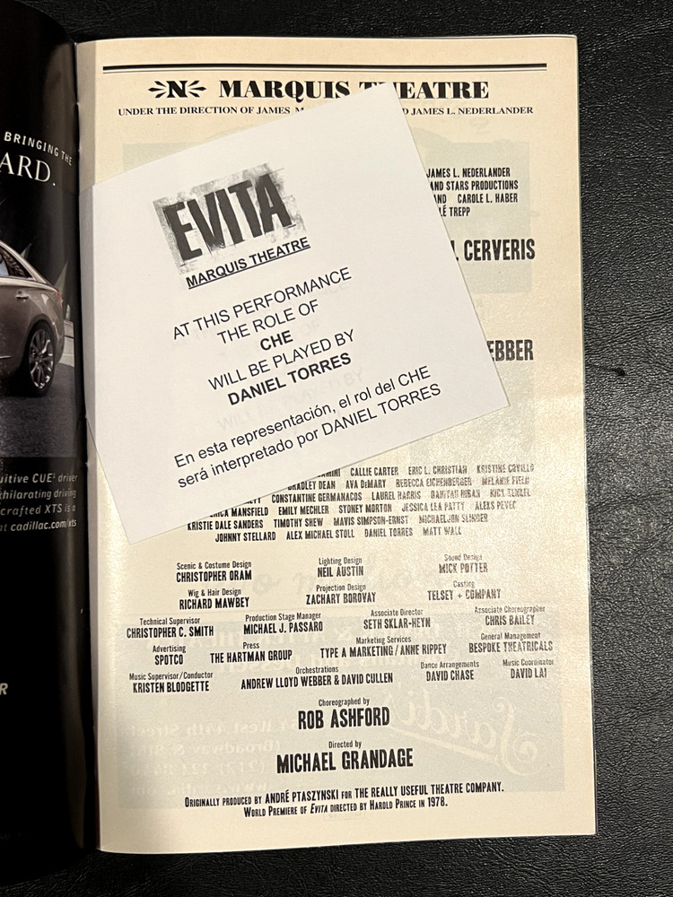 Evita Signed Playbill August 2012 Michael Cerversis