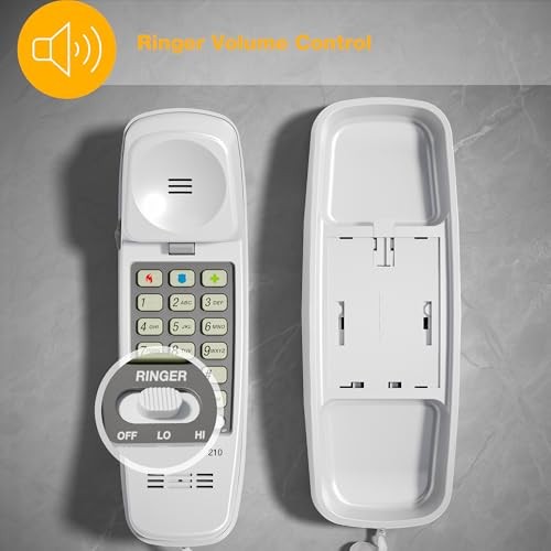 AT&T 210 Basic Trimline Corded Phone, No AC Power Required, White
