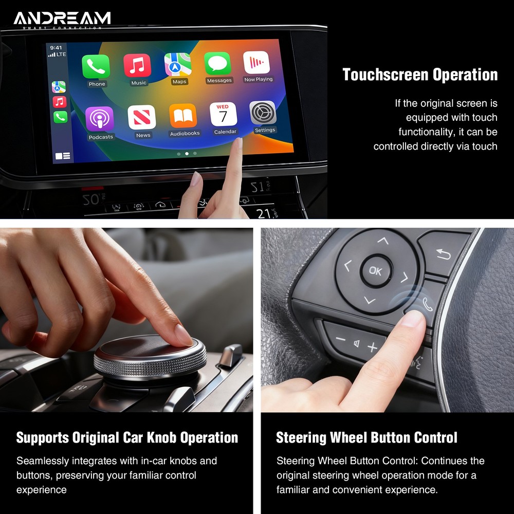 Andream Wireless CarPlay Adapter for Apple iPhone Multi-User Seamless Connection