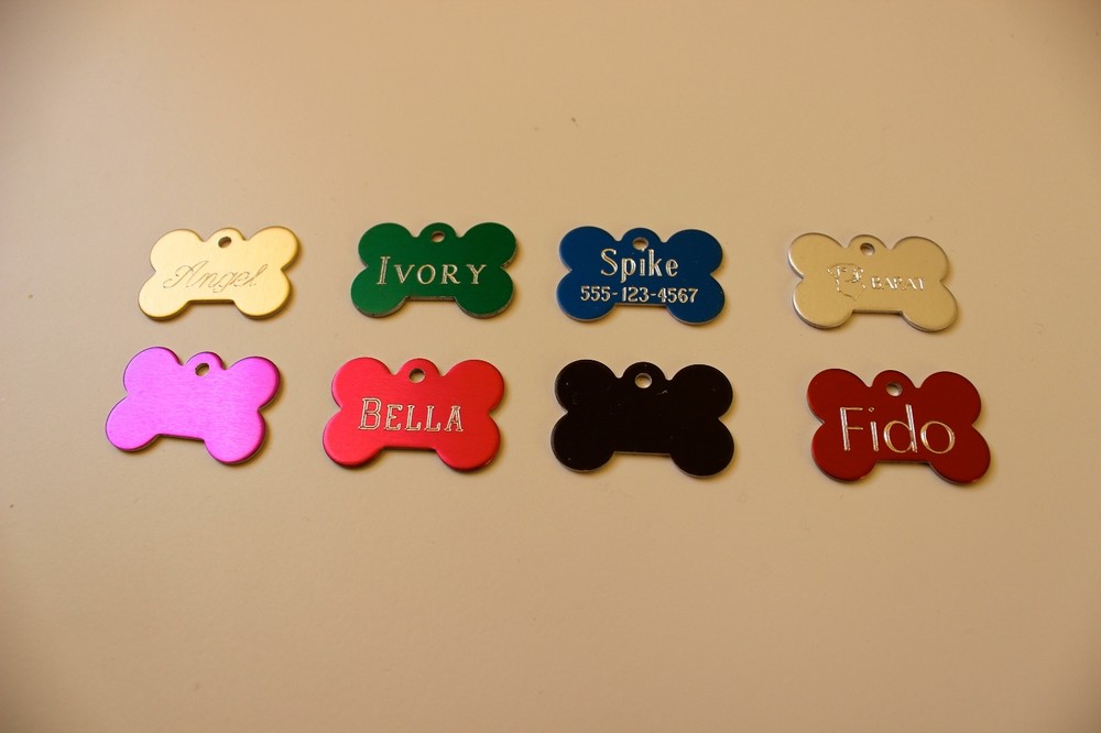 PET TAGS BONE (2.5CM) ID DOG TAG 2-SIDE PERSONALIZED DIAMOND ENGRAVED CUSTOM