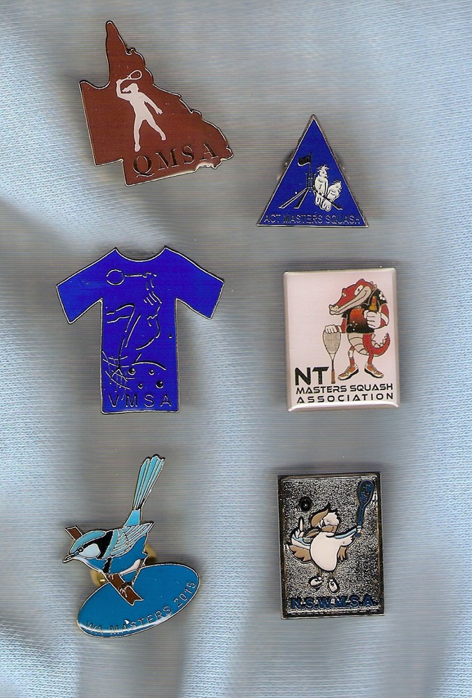 #D202.  SIX  AUSTRALIAN  SQUASH MASTERS  LAPEL  BADGES