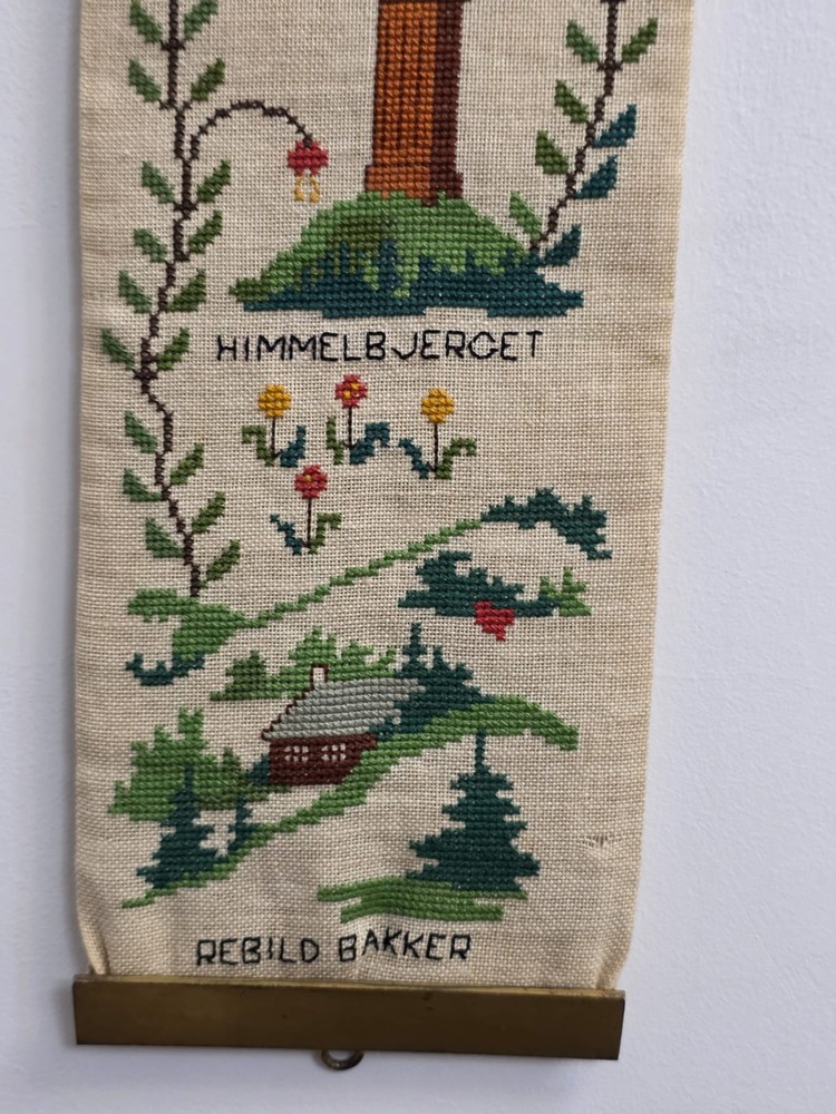 VINTAGE DANISH CROSS STITCH BELL PULL - SCANDINAVIAN LANDMARKS WALL ART