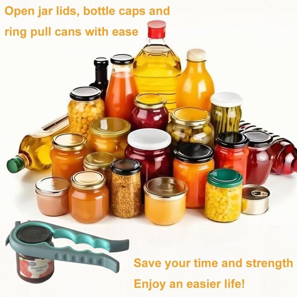 Multi-Function Jar Opener - Ideal Tool for Seniors and Weak Hands, Blue & Grey