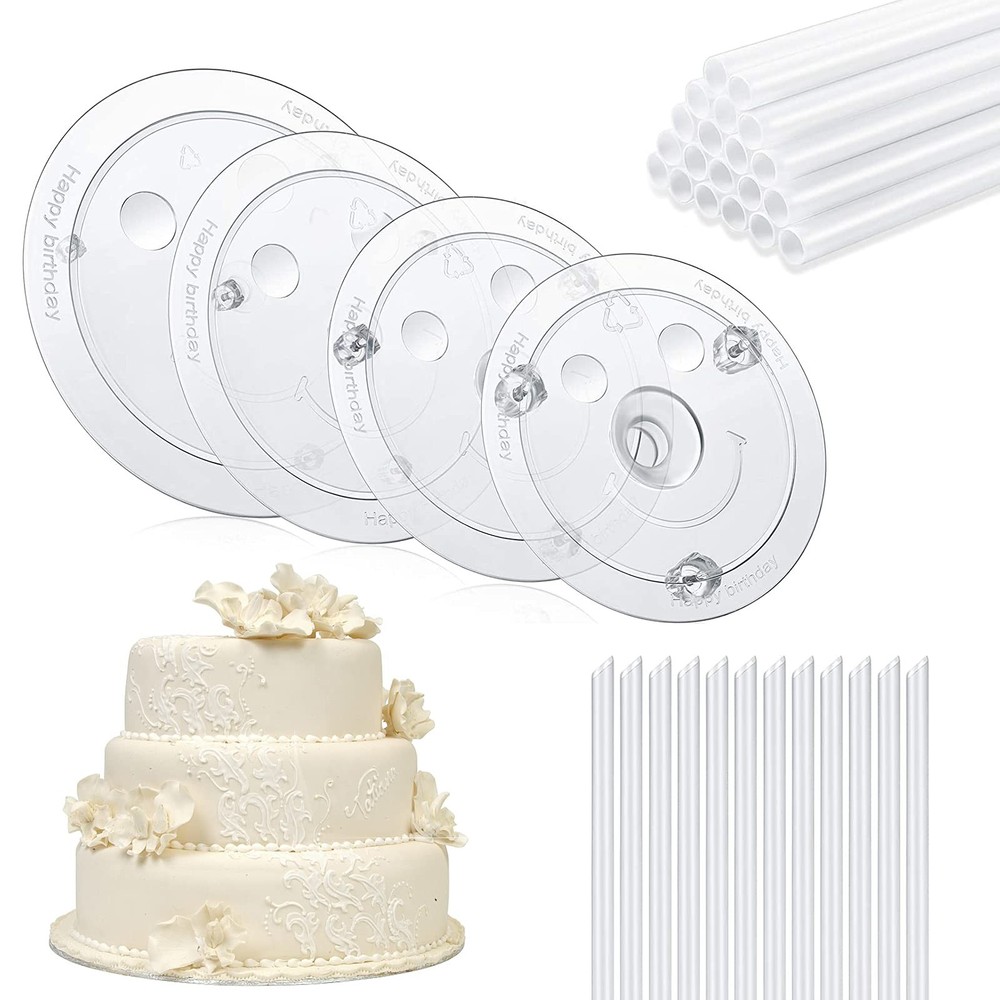 Cake Sticks Support Rods 4 PCS Separator Plates 32 PCS Rods Tiered Cakes
