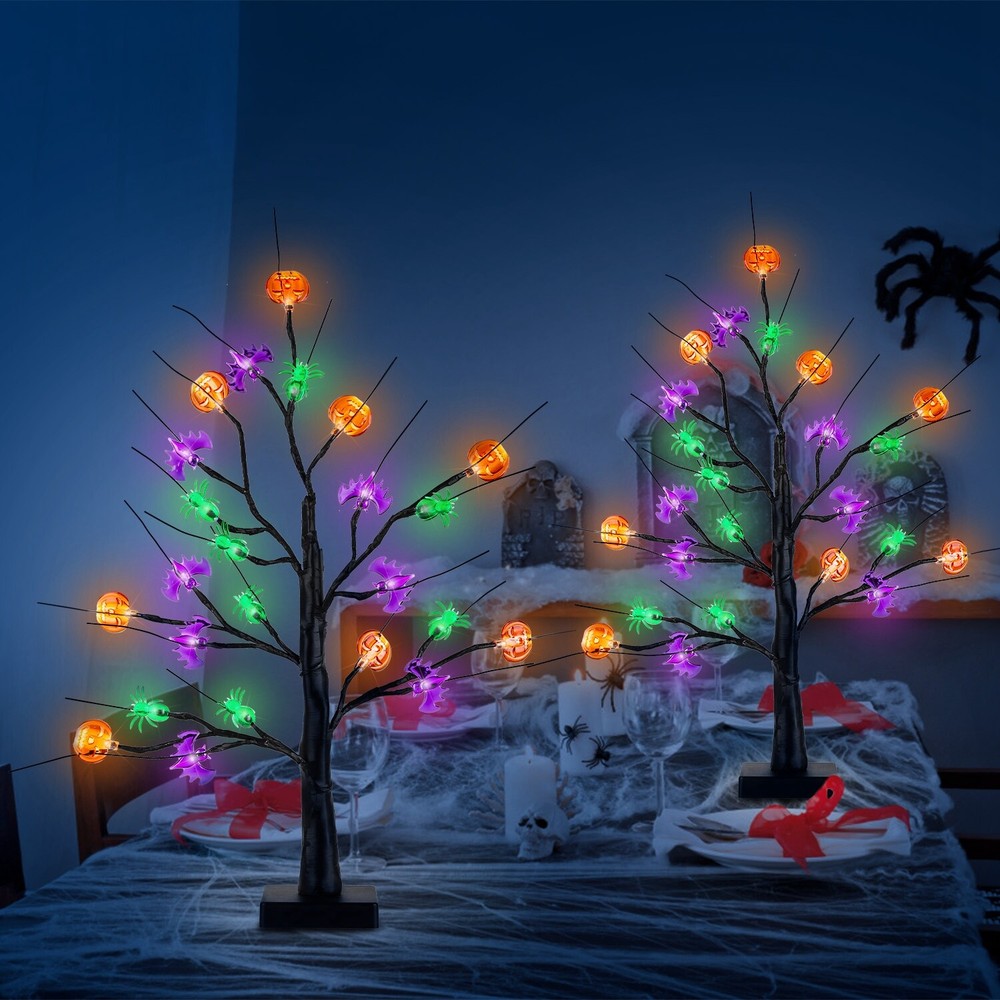 2 Pack 1.97FT Lighted Halloween Trees Indoor Tabletop Decorations Tree Lights