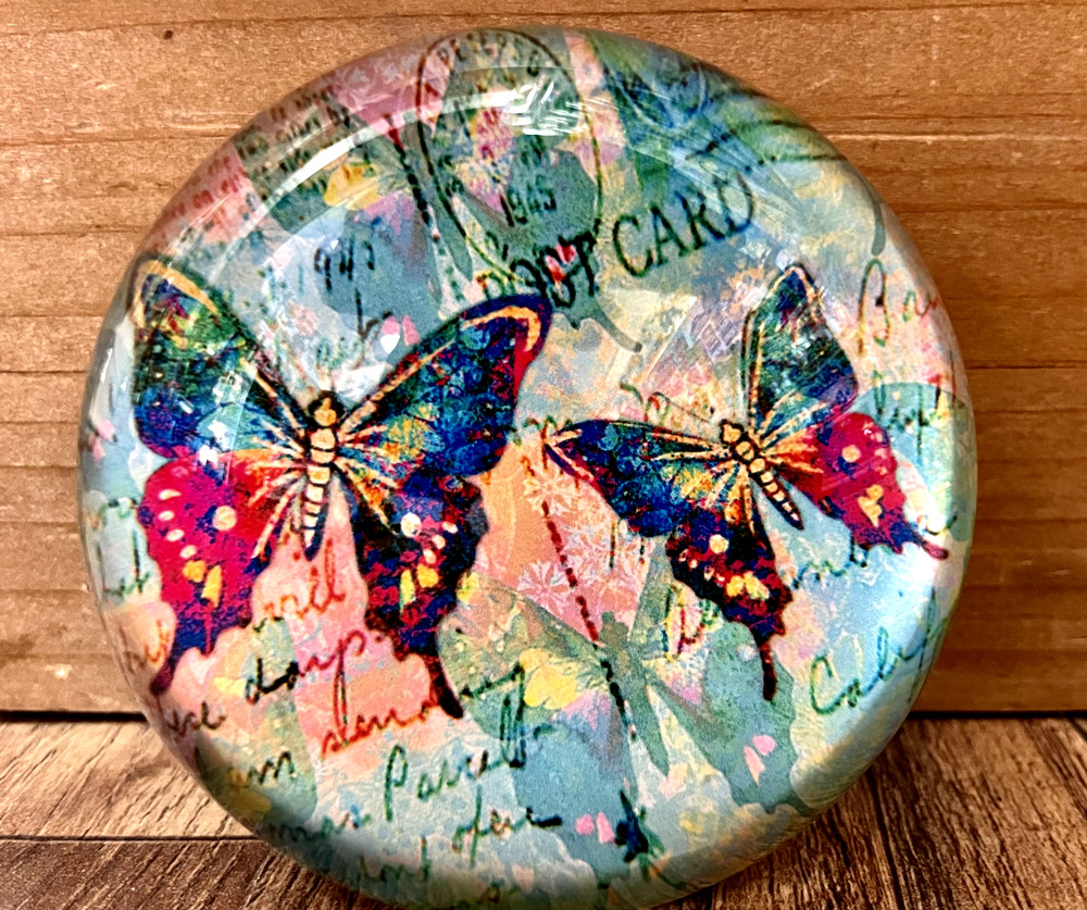 Butterfly Glass Domed Paperweight 3" Diameter