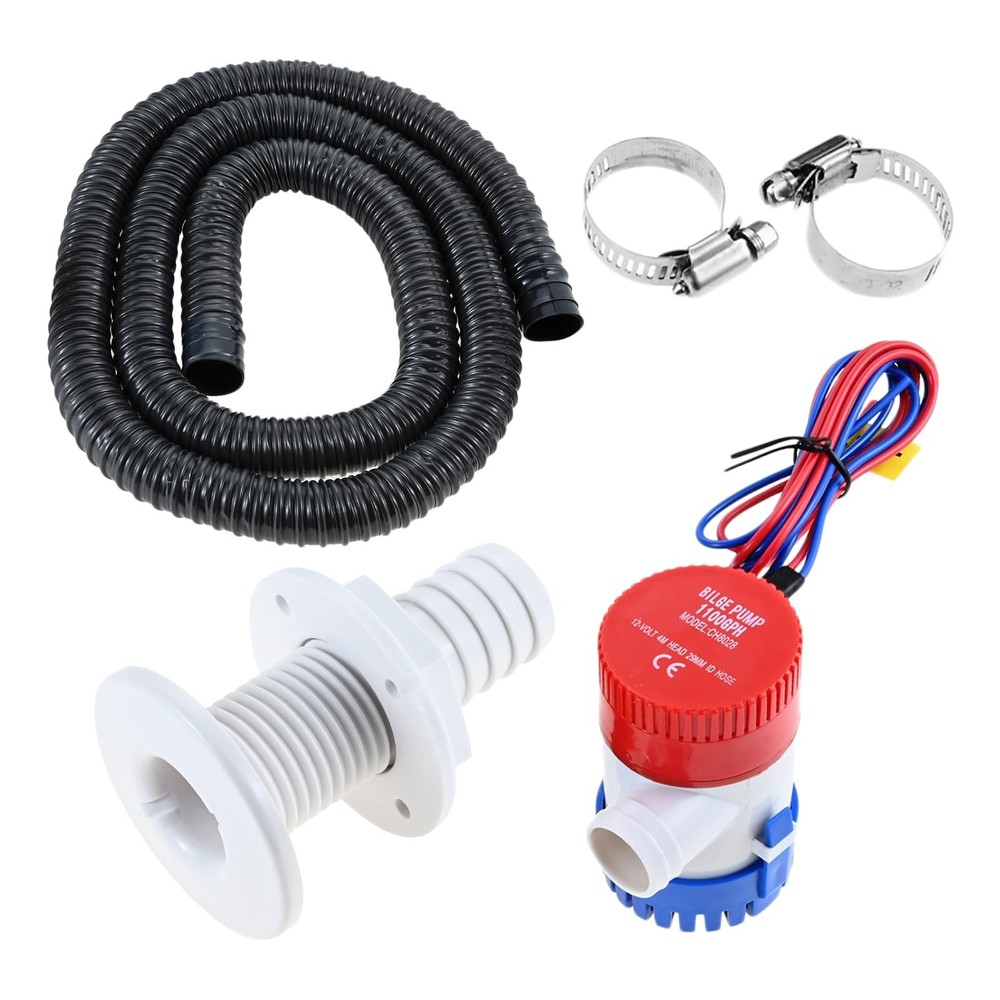 1100 GPH 12V Electric Marine Bilge Water Pump Kit 6ft Hose Clamps ThruHull