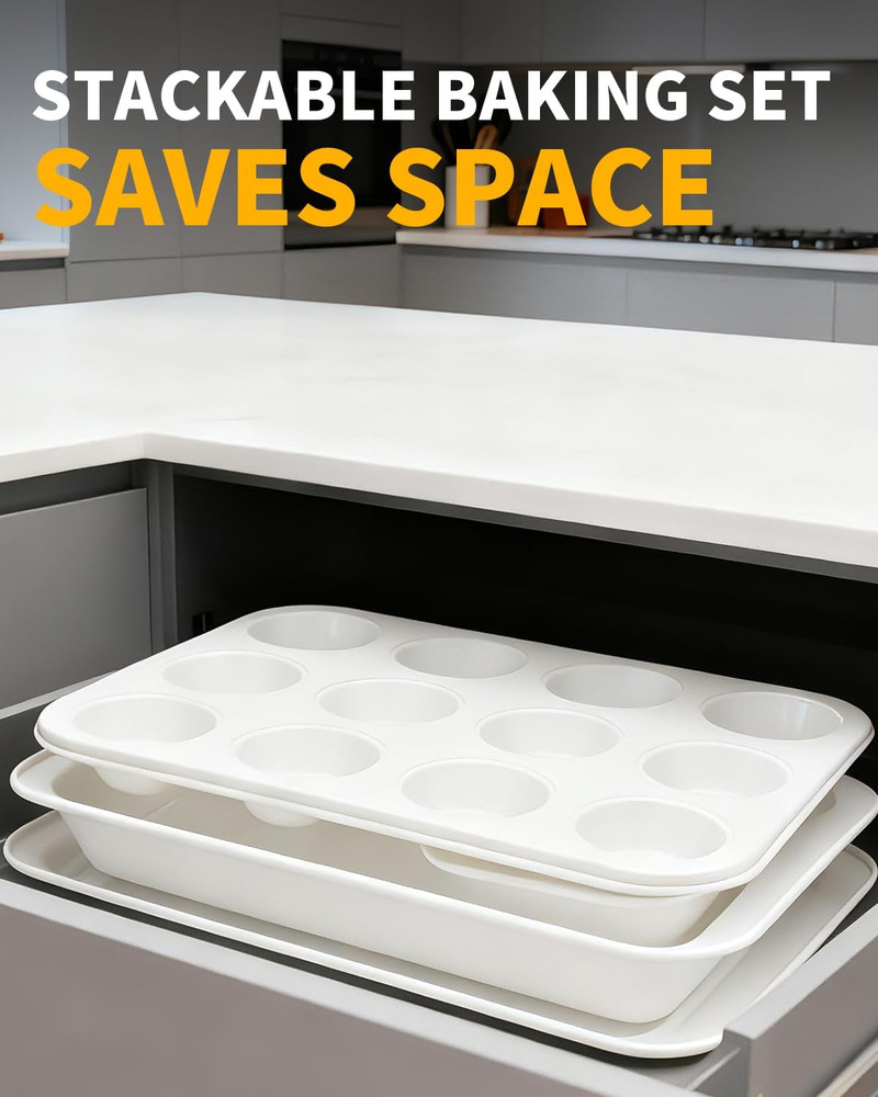 Nonstick Baking Pans Set, 19 PCS Stackable Bakeware Sets, Oven Pan Set Includes