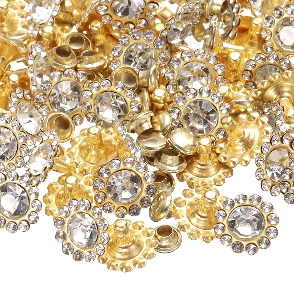 100 Set Rhinestone Rivets Studs 11mm Crystal Rivets Sun Flower Studs White