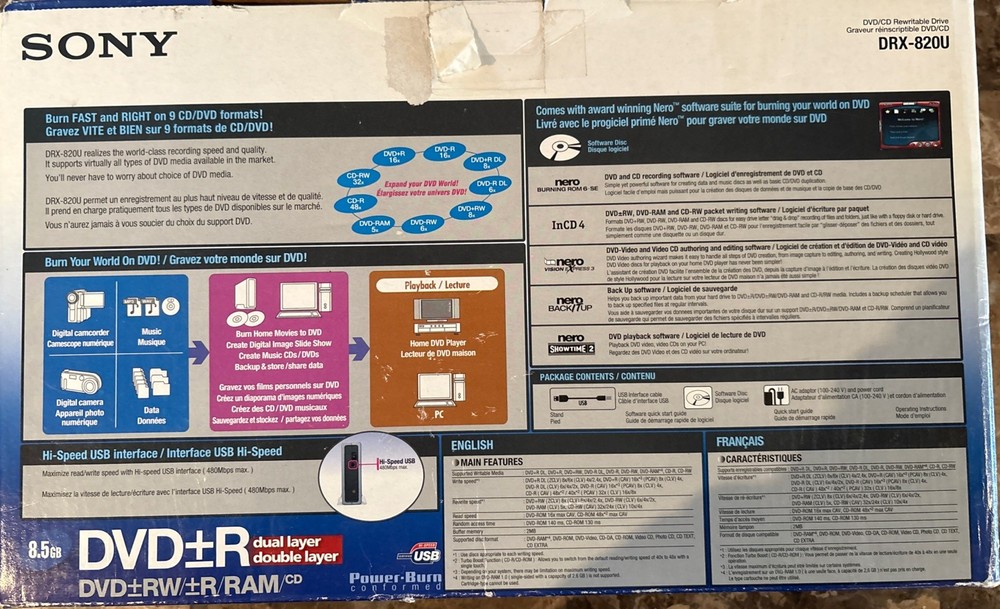Sony DRX-820U External Double/Dual Layer DVD/CD ReWriteable Drive - Open Box