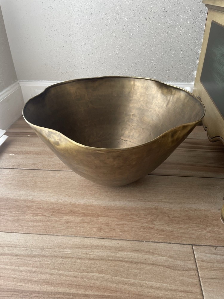 Pottery Barn Brass Large Bowl Planter Wavy Container Home Decor