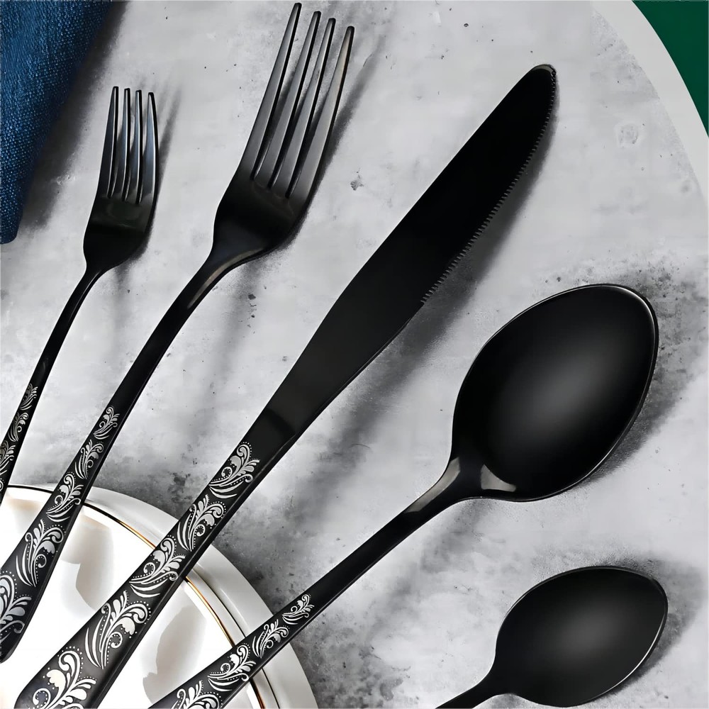 Black Silverware Set, Stainless Steel Flatware Set 30 Pcs for 6, Includes For...