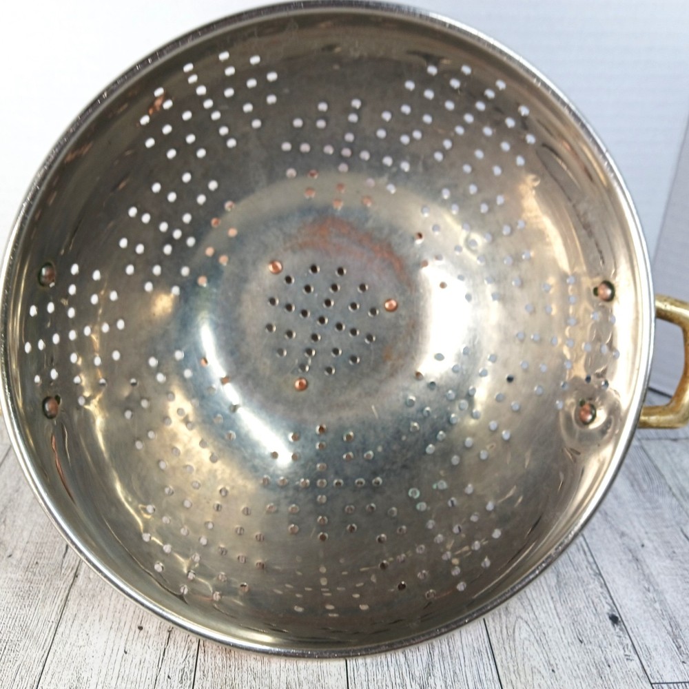 Vintage Copper Colander with Brass Handles 9” Tin-Lined Footed Strainer